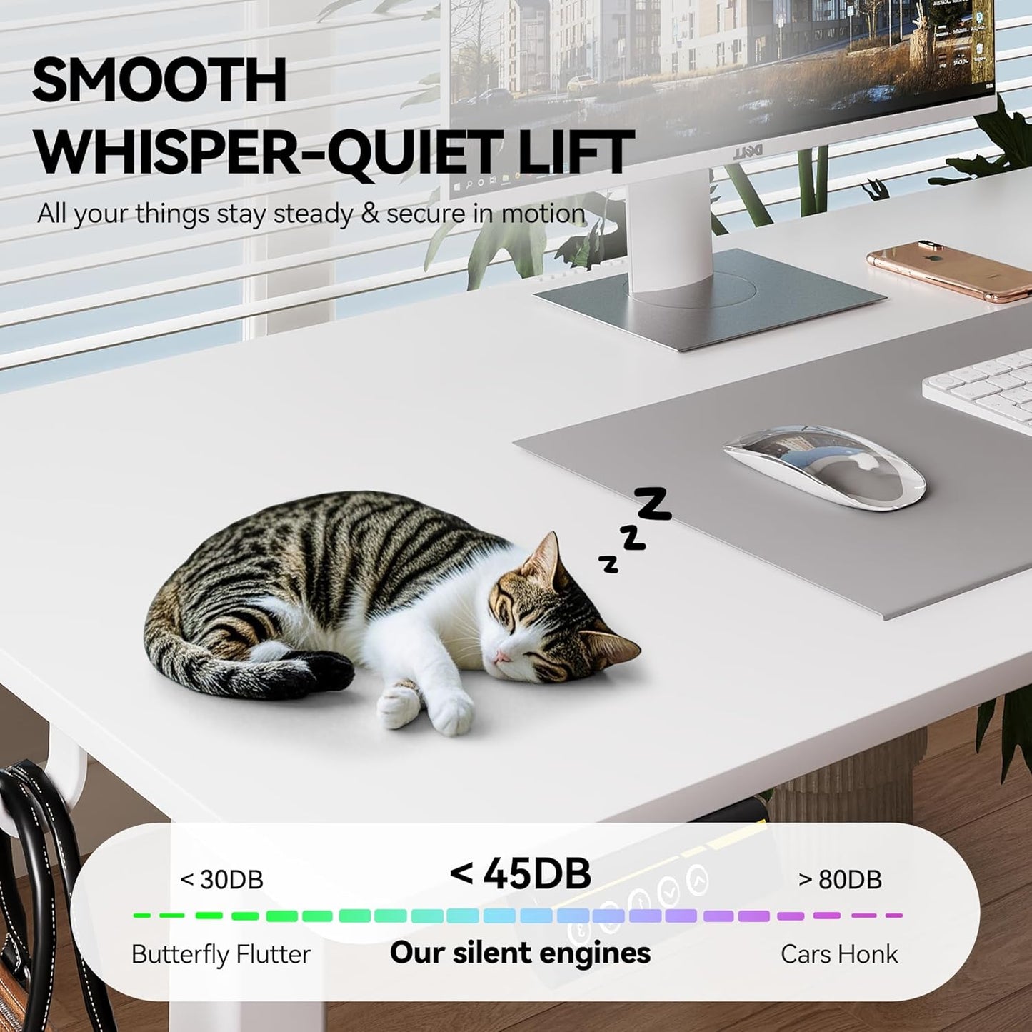 Electric Standing Desk Adjustable Height 40"x24" Stand Up Desk with Lockable Wheels Ergonomic Sit Stand Desk for for Work Office Home Computer Workstation (White)