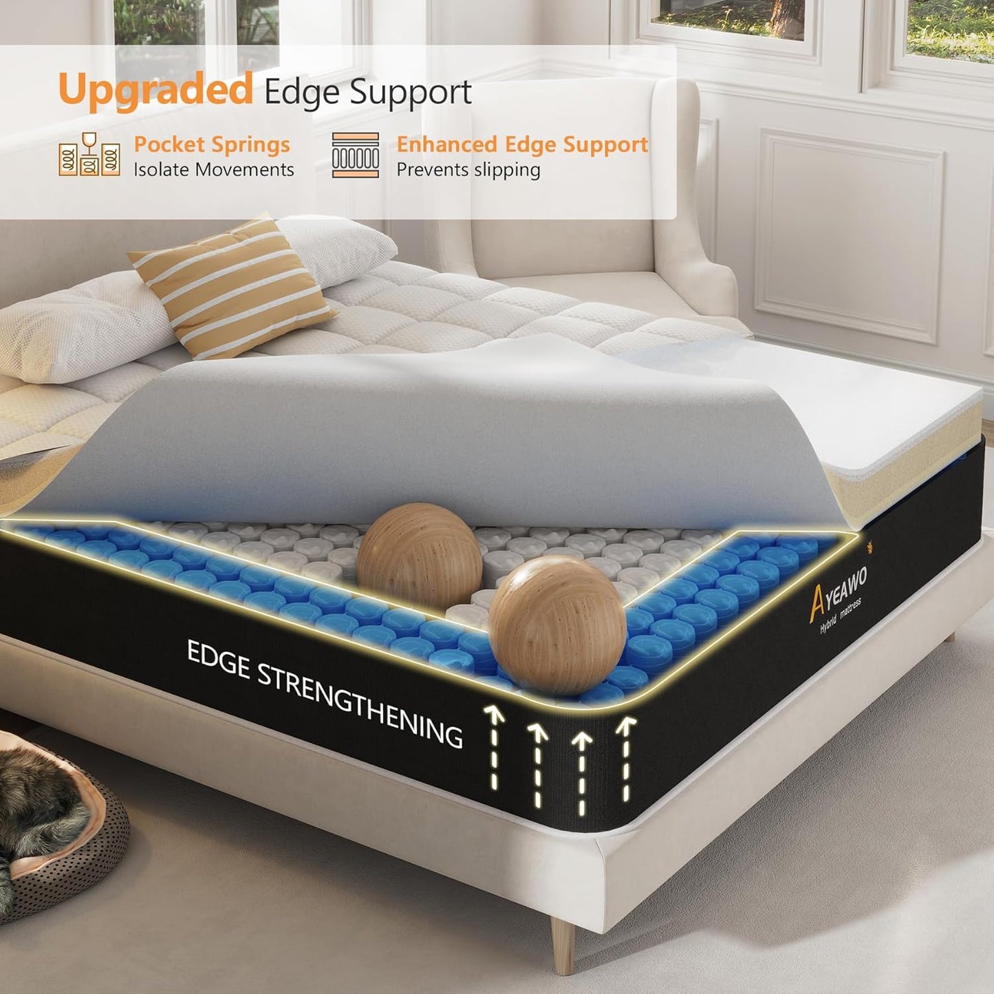 Firm King Size Mattress, 12 Inch Hybrid King Bed Mattress with Gel Memory Foam and Pocket Springs, Comfort Bed in a Box, Pressure Relief and Motion Isolation, 365-Night Trial, CertiPUR-US