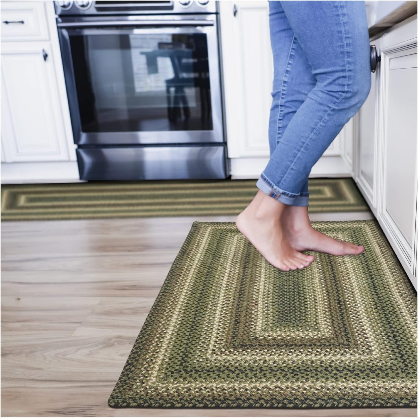 Pinecone Green Small Braided Rugs, 2x3' Rectangle - Handmade with Jute, Warm Country Rustic Decor, Perfect for Bathrooms and Entryways - Durable and Easy to Clean