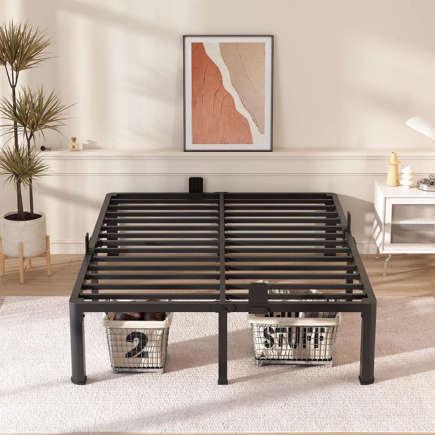 FUIOBYVV Full Size Bed Frame with Round Corner Edge Legs 16 inch Heavy Duty Support 3500 lbs Metal Platform Bed Frame Full No Box Spring Needed/Non-Slip/Steel Slat Support/Noise Free