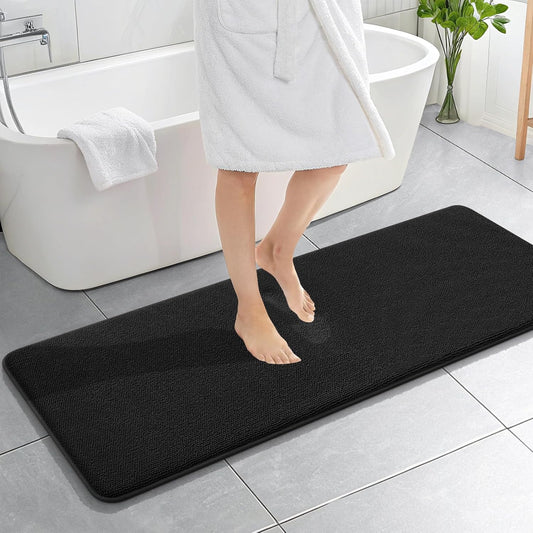 OLANLY Thick Memory Foam Bath Mat Rug 59x20, Extra Soft Absorbent Bathroom Rug, Quick Dry Bath Mats, Non-Slip, Machine Washable Carpet for Bathroom, Tub and Shower, Home Decor Accessories, Black