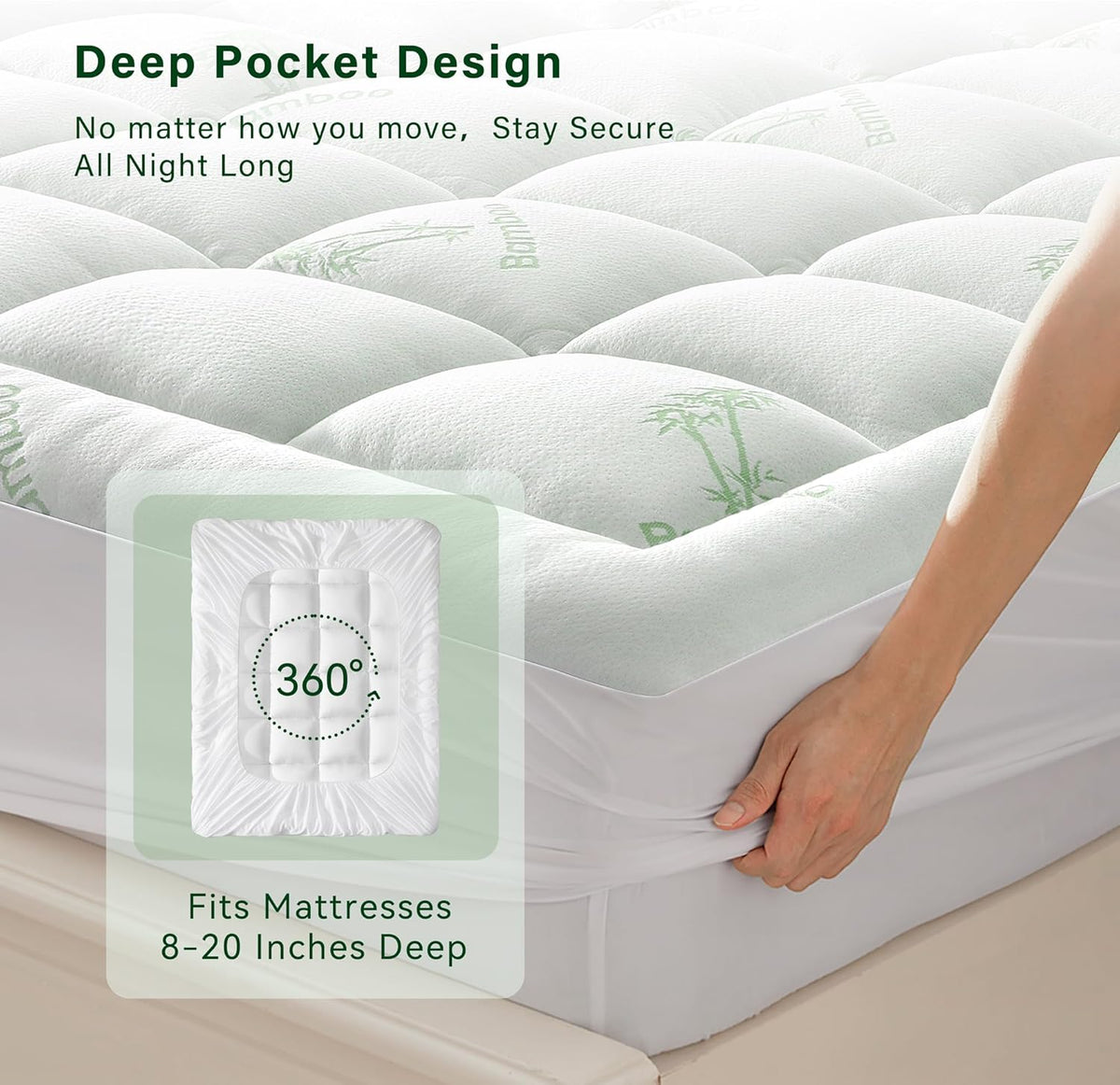 Anluoer Memory Foam Mattress Topper California King for Back Pain, Rayon Derived from Bamboo Pillow Top Mattress Topper for Hot Sleepers,Thick Mattress Pad with 8-21" Deep Pocket, 72x84 Inches, White
