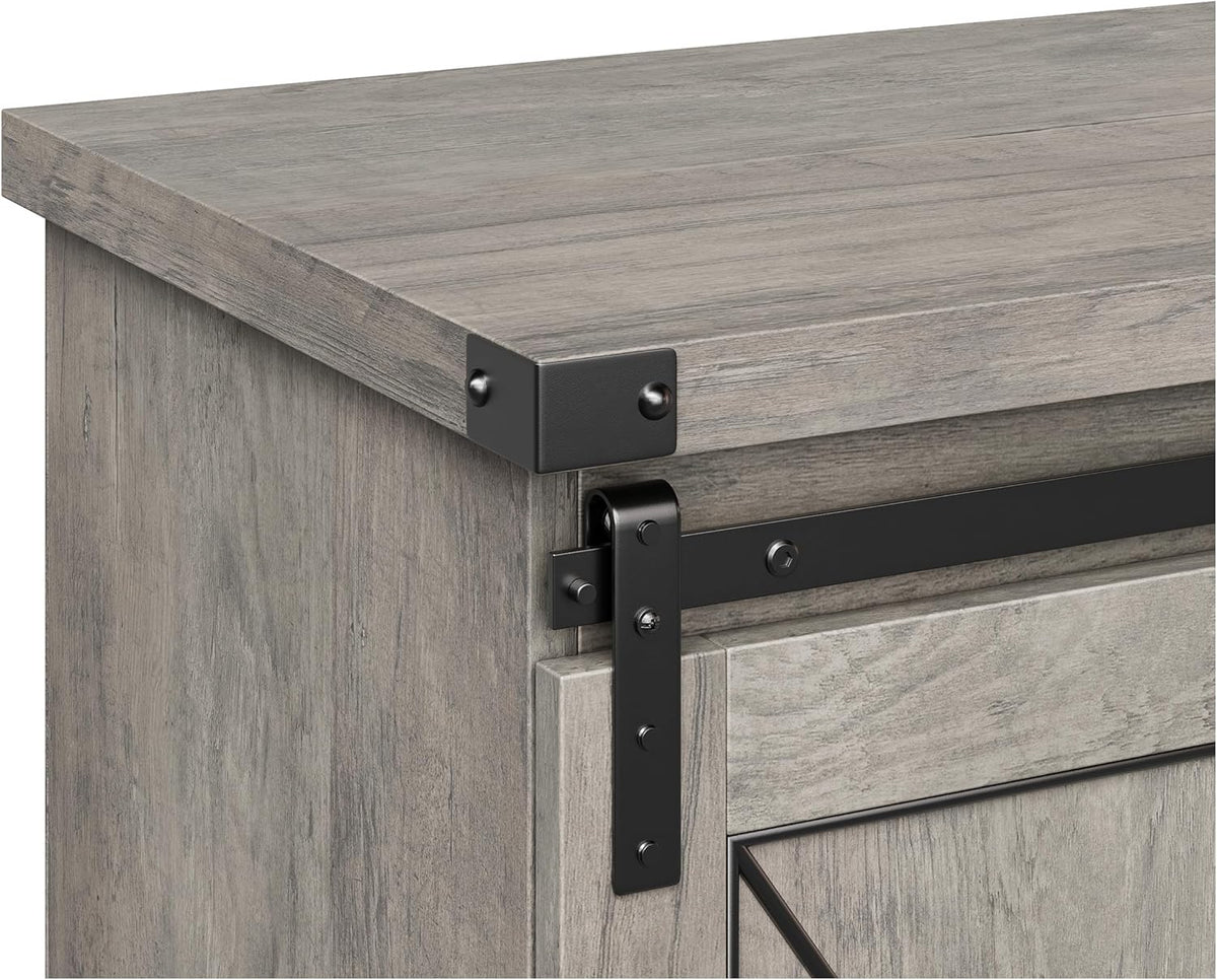 Farmhouse 59" TV Stand Up to 65 Inches, Mid Century Modern TV Entertainment Center with Storage Cabinets & Open Shelves, Wood TV Cabinet for Living Room, Grey