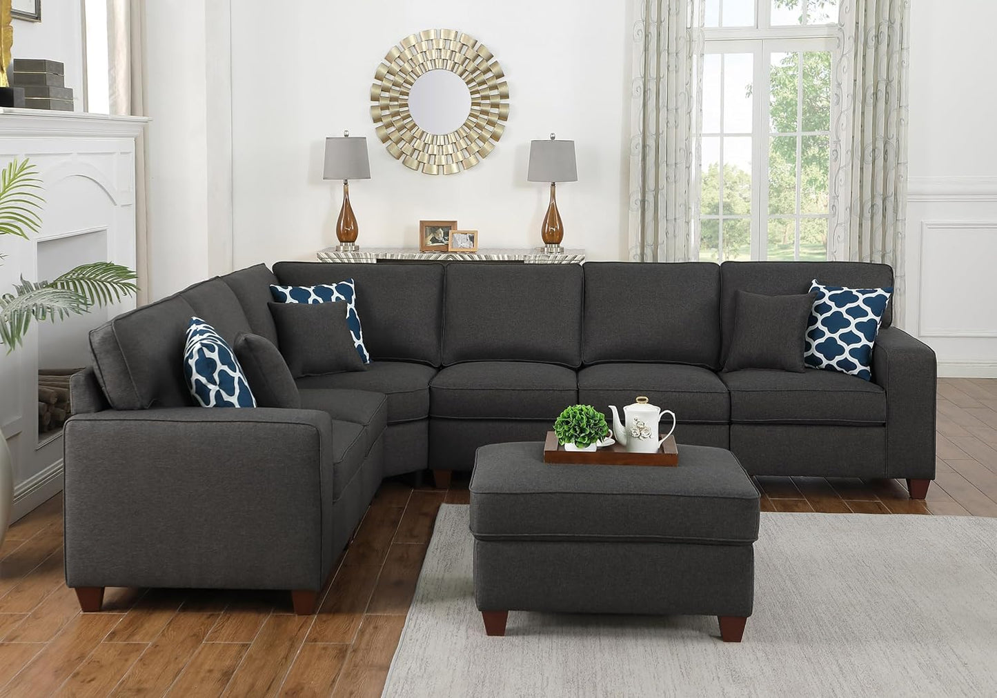 Devion Furniture Philly Sectional Modular Sofa with Ottoman for Living Room, Apartment, Bedroom, Office, Dorm