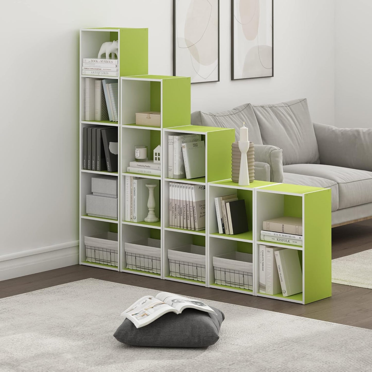 Furinno Luder Bookcase / Book / Storage, 2-Tier Cube, Green/White