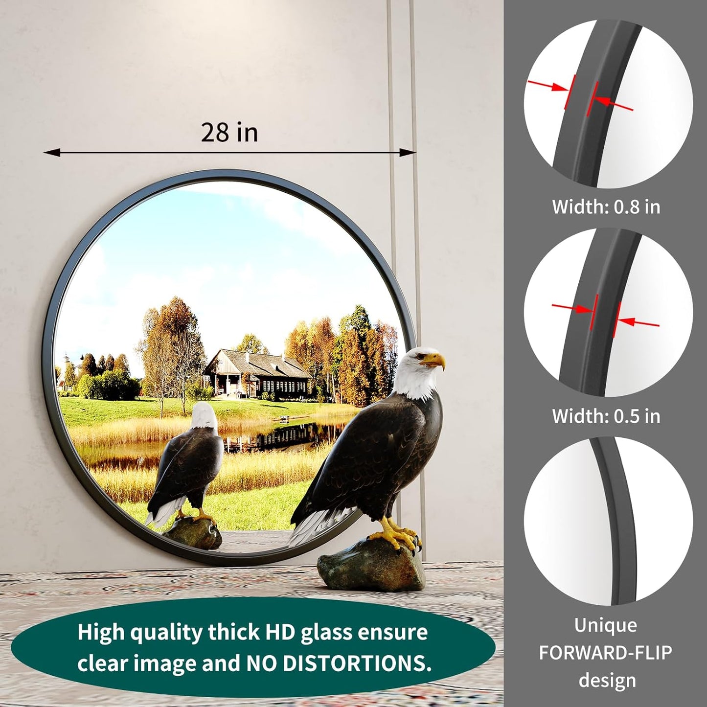 Growsun 28'' Black Round Mirror for Bathroom, Circle Bathroom Mirror for Wall, Entryway Living Room with Metal Frame for Home Decor, 2 Pack