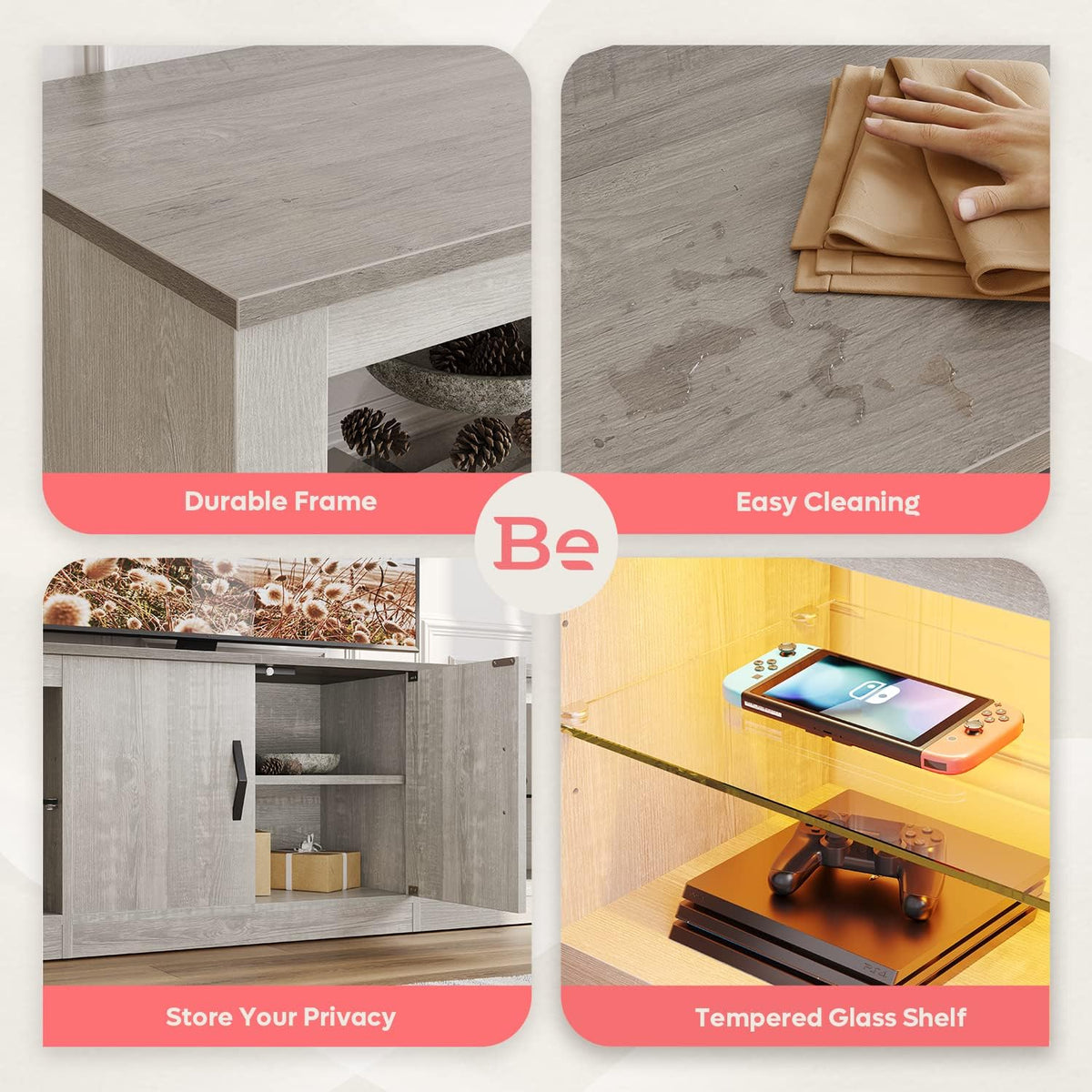 Bestier 70 Inch Led TV Stand for 75 Inch TV Large Entertainment Center Gaming with Adjustable Glass Shelves Two Cabinets Modern TV Console for Living Room 22 RGB Modes, Wash White