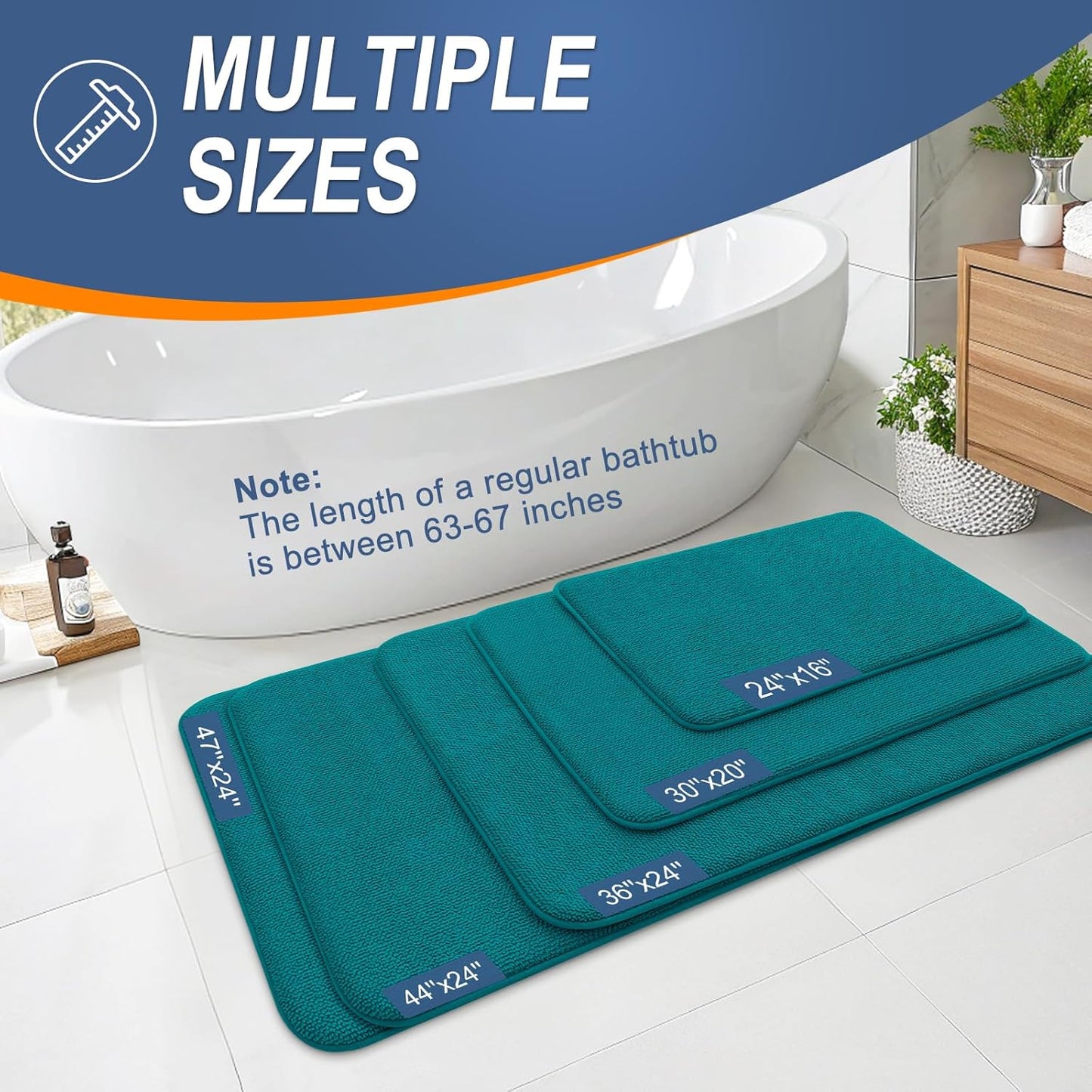 OLANLY Thick Memory Foam Bath Mat Rug 24x16, Extra Soft Absorbent Bathroom Rug, Quick Dry Bath Mats, Non-Slip, Machine Washable Carpet for Bathroom, Tub and Shower, Home Decor Accessories, Deep Lake