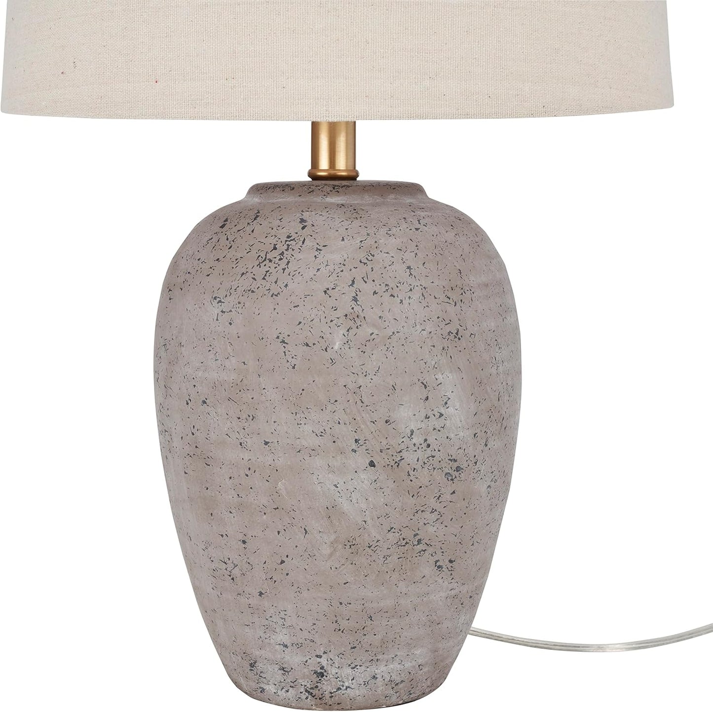 Nourison Home 23" Greyish Brown Earth Tone Rustic Farmhouse Ceramic Table Lamp for Bedroom, Living Room, Dining, Office, with Beige Linen Shade