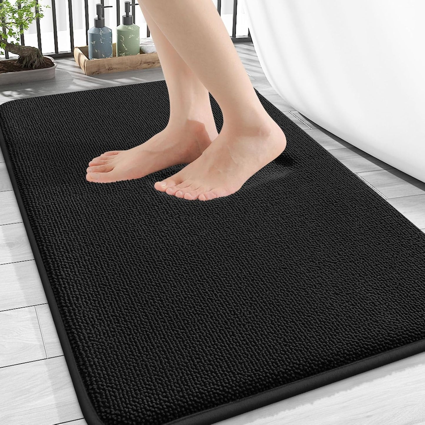 OLANLY Thick Memory Foam Bath Mat Rug 34x21, Extra Soft Absorbent Bathroom Rug, Quick Dry Bath Mats, Non-Slip, Machine Washable Carpet for Bathroom, Tub and Shower, Home Decor Accessories, Black
