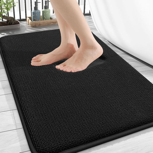 OLANLY Thick Memory Foam Bath Mat Rug 34x21, Extra Soft Absorbent Bathroom Rug, Quick Dry Bath Mats, Non-Slip, Machine Washable Carpet for Bathroom, Tub and Shower, Home Decor Accessories, Black