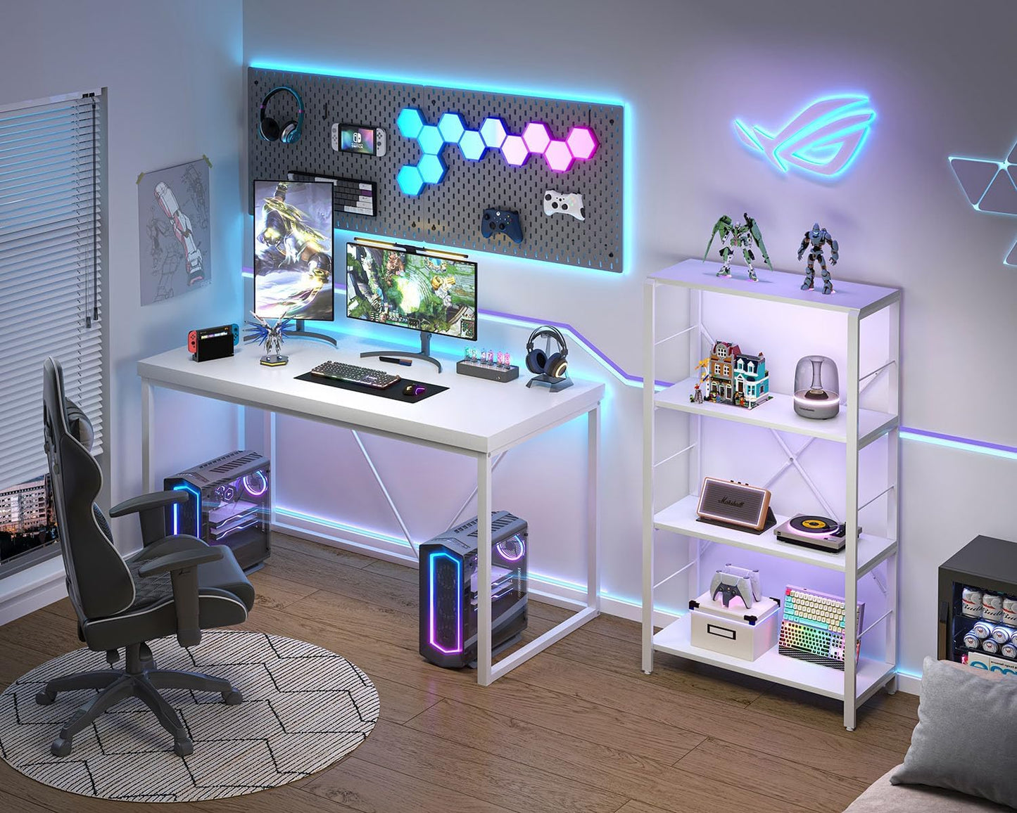 EXCEFUR White Computer Desk, Modern Home Office Desk, Small Wood Study Writing Table Workstation for Bedroom Living Room, 47 inch