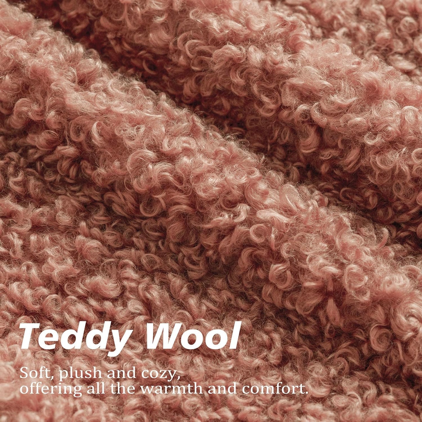 Foindtower Set of 2 Curly Teddy Wool Pillow Covers Decorative Boucle Textured Lumbar Throw Pillow Faux Fur Sherpa Pillowcases Sheepskin Fuzzy Cushion Case for Sofa Bedroom Car 12"x20" Dusty Pink