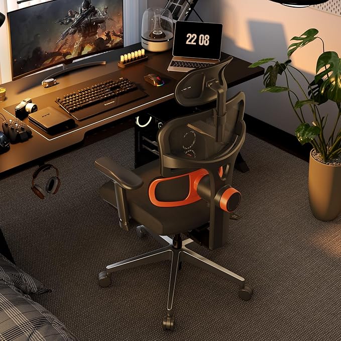 Newtral Ergonomic Office Chair with Fully Adaptive Lumbar Support, 136°Tilt Function, Computer Desk Chair with Soft 4D Armrest, Adjustable Headrest (Supreme Without Laptop Tray, Black)