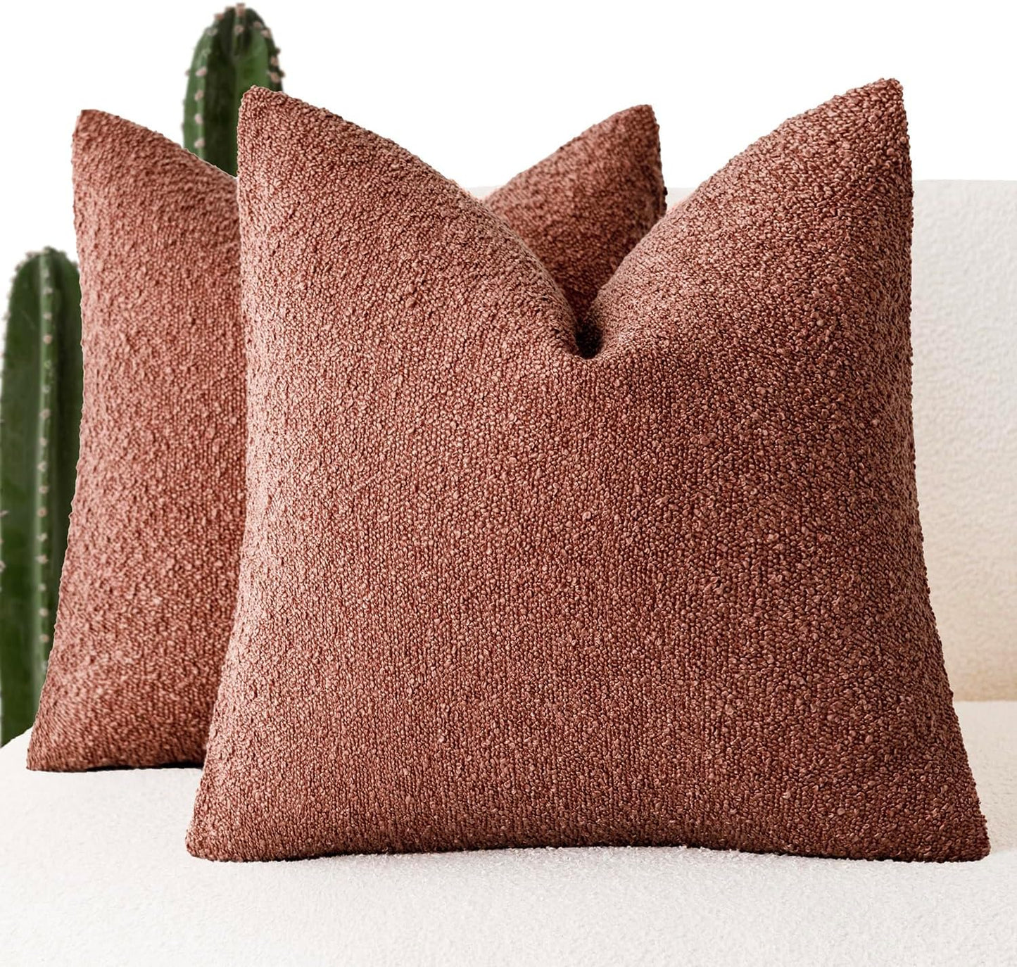 Foindtower Pack of 2 Textured Boucle Throw Pillow Covers Accent Solid Decorative Pillow Cases Cozy Woven Couch Cushion Case for Sofa Bedroom Living Room Home Decor 20x20 Inch Orange Rust Red