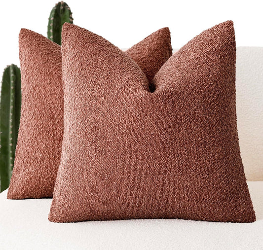 Foindtower Pack of 2 Textured Boucle Throw Pillow Covers Accent Solid Decorative Pillow Cases Cozy Woven Couch Cushion Case for Sofa Bedroom Living Room Home Decor 20x20 Inch Orange Rust Red