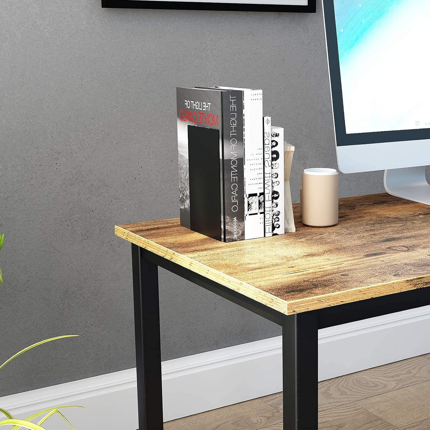 DlandHome 63 inch Computer Desk Home Office Table Writing Desk Study Table Gaming Desk Workstation (63 inch, Rustic Brown)