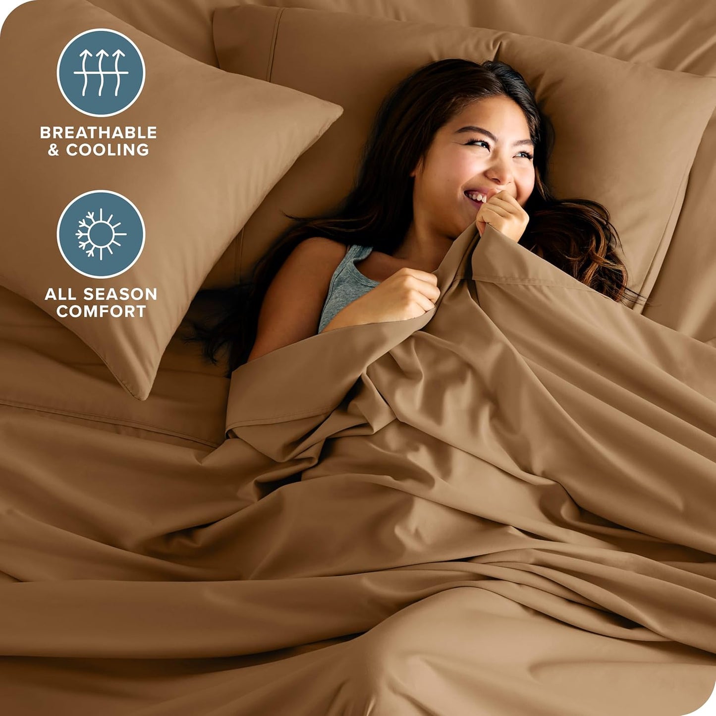 Bare Home California King Sheet Set - 1800 Ultra-Soft Microfiber Cal King Bed Sheets - Double Brushed - Deep Pockets - Easy Fit - 4 Piece Set - Bed Sheets (California King, Caramel)