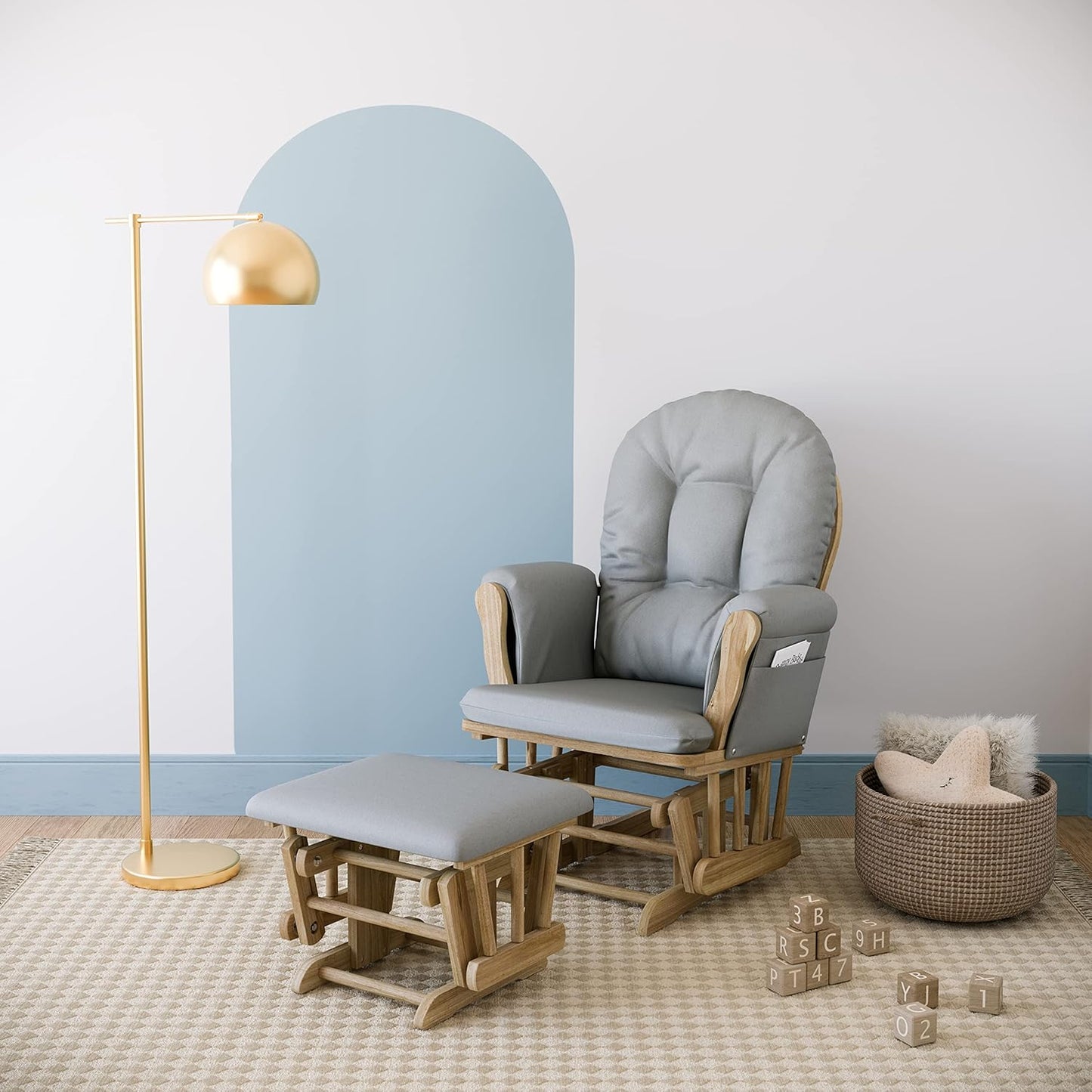 Storkcraft Premium Hoop Glider & Ottoman (Natural/Light Gray) — GREENGUARD Gold Certified Nursery Glider, Solid Wood Craftsmanship, Smooth-Gliding Nursery Chair and Ottoman, Award-Winning