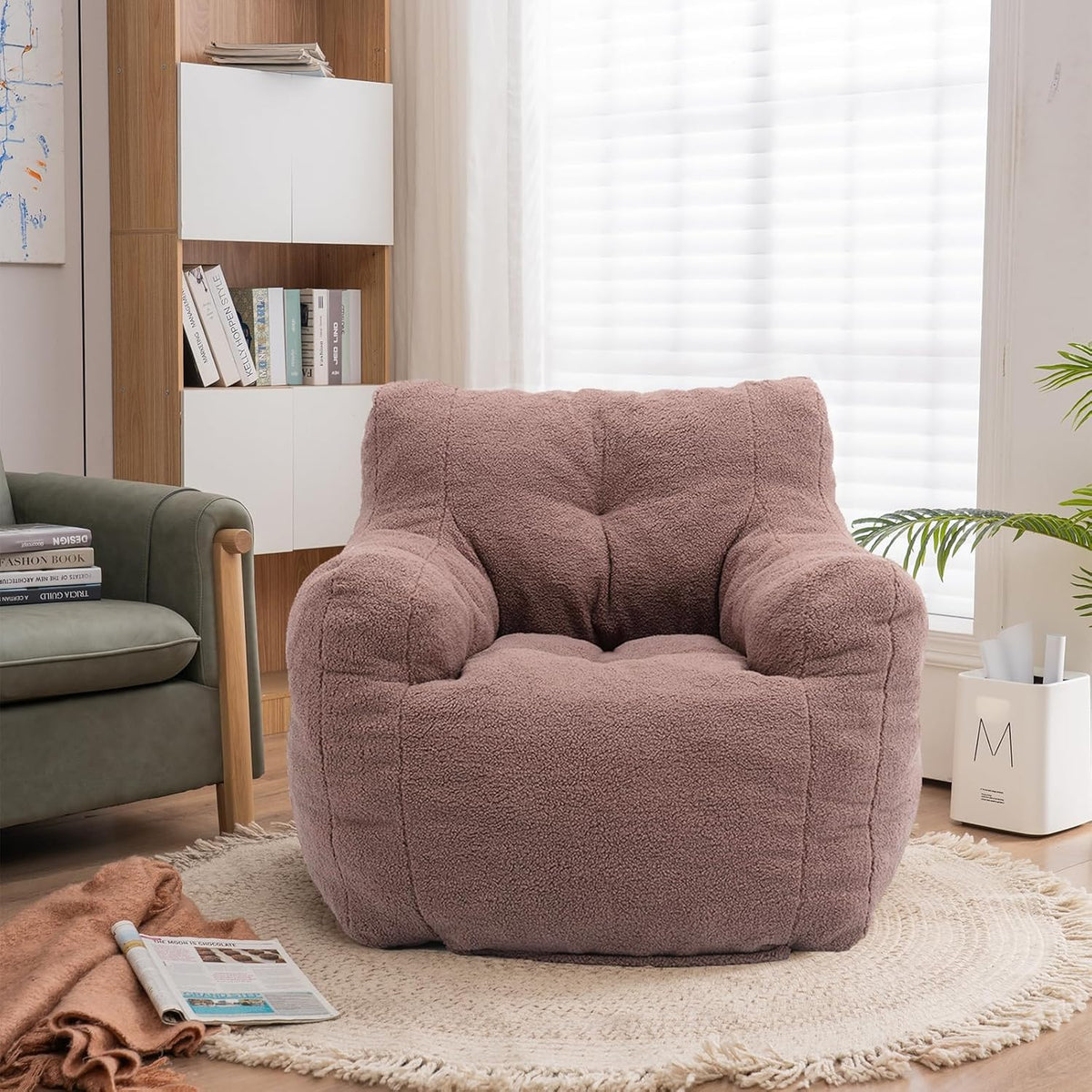 Recaceik Bean Bag Chairs, Tufted Soft Stuffed Bean Bag Chair with Filler, Fluffy Lazy Sofa Chair Lounger, Comfy Giant Bean Bag Chair for Bedroom, Living Room, Brown