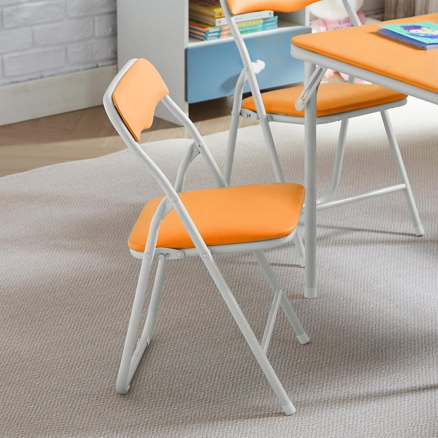 VECELO Kids Folding Activity Table and Chair Set, with Ultra Soft Padded Cushion, 5 Piece, Pale Orange