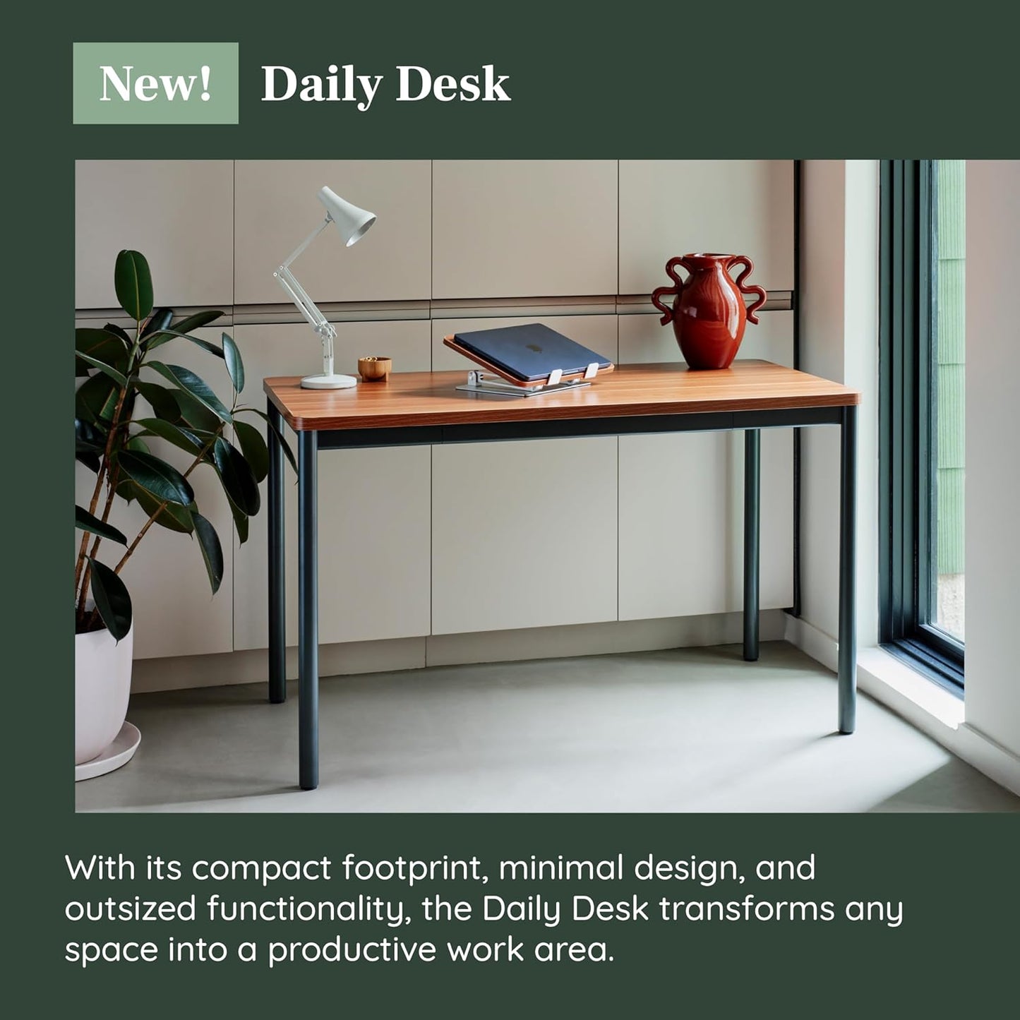 Branch Daily Desk - Functional at Home Office Desk with Effortless Assembly, Timeless Design, Rounded Corners, and Built-in Cable Notch - 48” W x 28.5” H x 24” D - Woodgrain Work Table