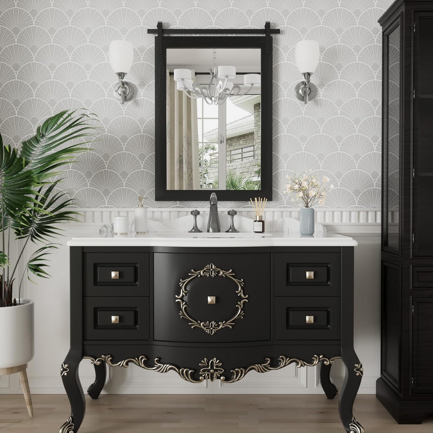 PAIHOME Black Farmhouse Mirror for Bathroom, 22x30INCH Wood Framed Rectangle Bathroom Mirrors for Vanity, Barn Door Style Mirrors Wall Mounted Dresser Decor Mirror Living Room Bedroom Vertical