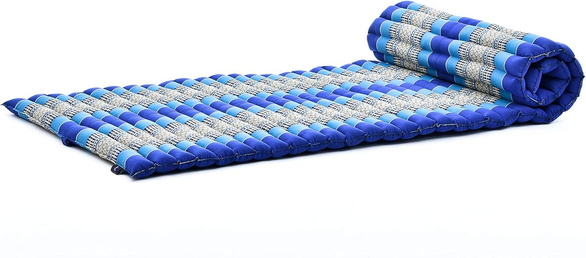 Leewadee - Foldable Floor Mattress - Japanese Roll Up Futon -Trifold Tatami Mat- Guest Floor Bed - Camping Mattress - Thai Massage Mat, Kapok Filled, 75 x 28 inches, Blue