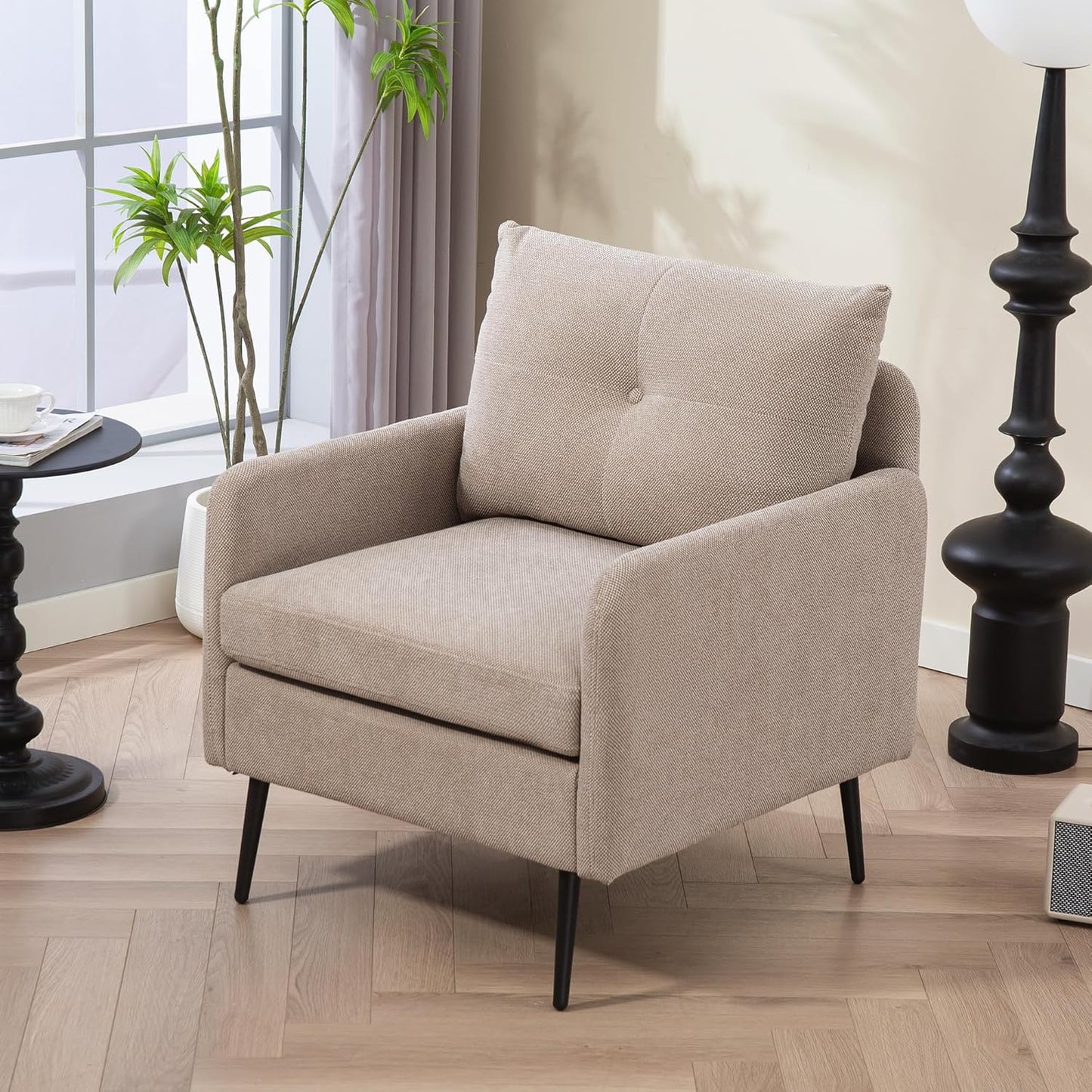 Ball & Cast Accent Chair with Metal Black Legs,Comfy Chenille Club Fabric Armchair,Single Sofa Chair for Living Room Bedroom,Dining Accent for Bedroom,Office,Coffee