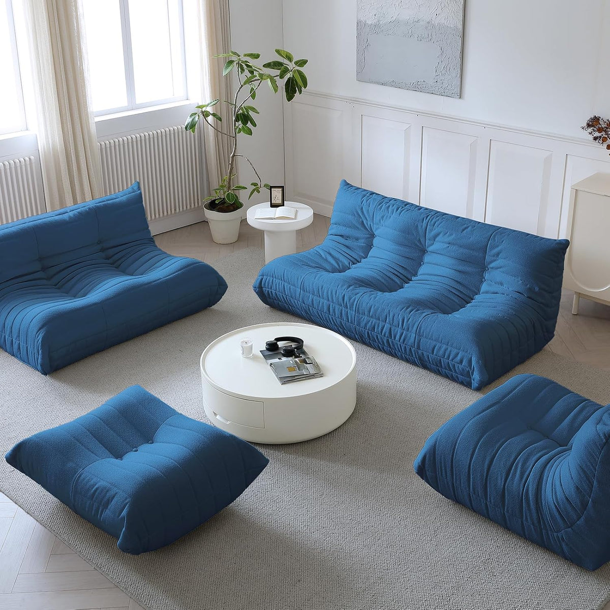 Luxury Ottomans, Modern Square Foot Rest for Sofa Couch Chair, Lazy Floor Seating, Fireside Bean Bag Chair, Tatami Sofa Lounger for Living Room, Bedroom, Office, Black