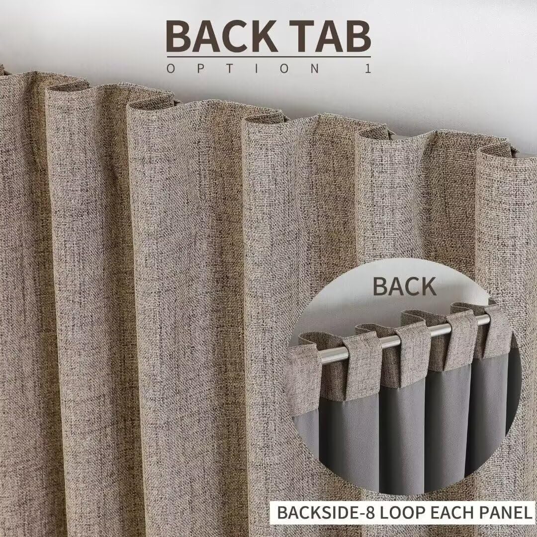 Joydeco Natural Linen Curtains 84 inch Length 2 Panels Set Burg 100% Blackout Patio Door Curtain Room Darkening Sliding Door Curtains Thermal Insulated Back tab Rod Pocket(105x84 inch, Linen)