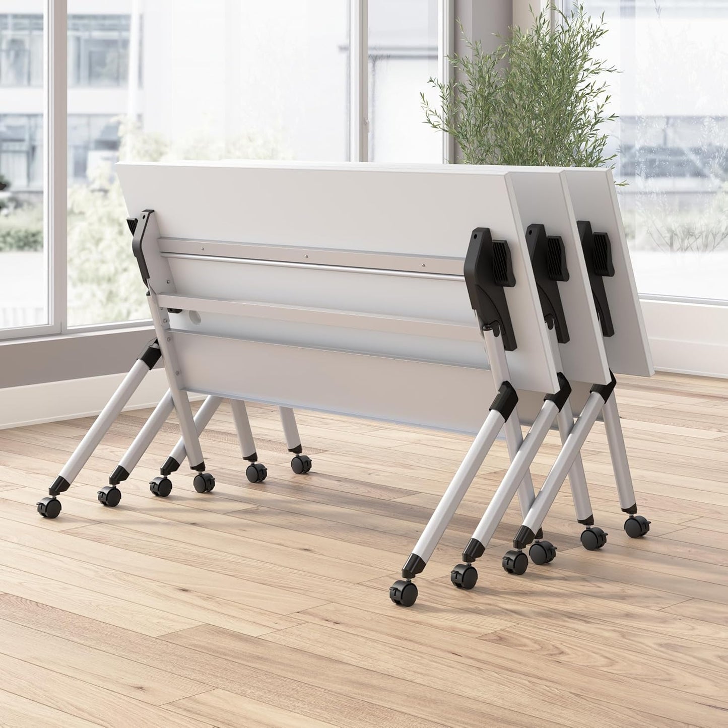 Bush Business Furniture Folding Training Table, 60 inch Desk with Powered Grommets, Commercial-Grade Bundle for Office or Classroom, Envision Collection, White