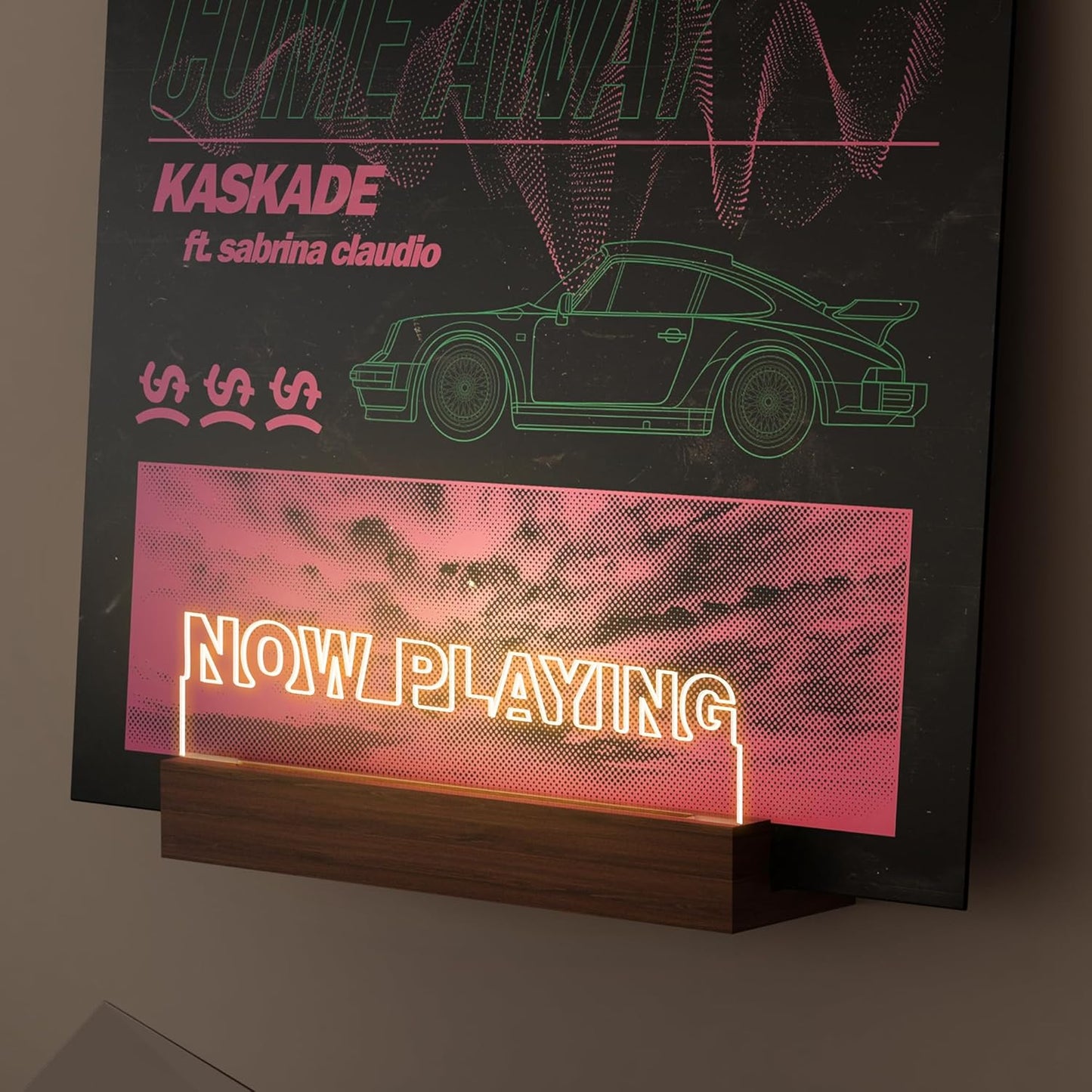 Now Playing Vinyl Record Stand Wall Mount, Light up Record Holder, Wooden Acrylic Display with Warm White Lights for Albums, Room Decor, for Vinyl Lovers