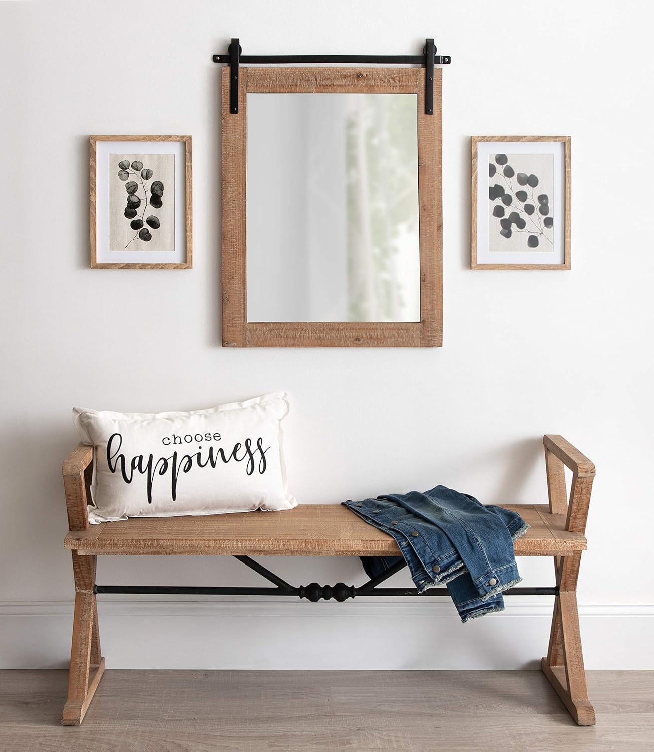 Kate and Laurel Cates Rustic Wall Mirror, 22" x 30" Rustic Brown, Farmhouse Barn Door-Inspired Wall Decor