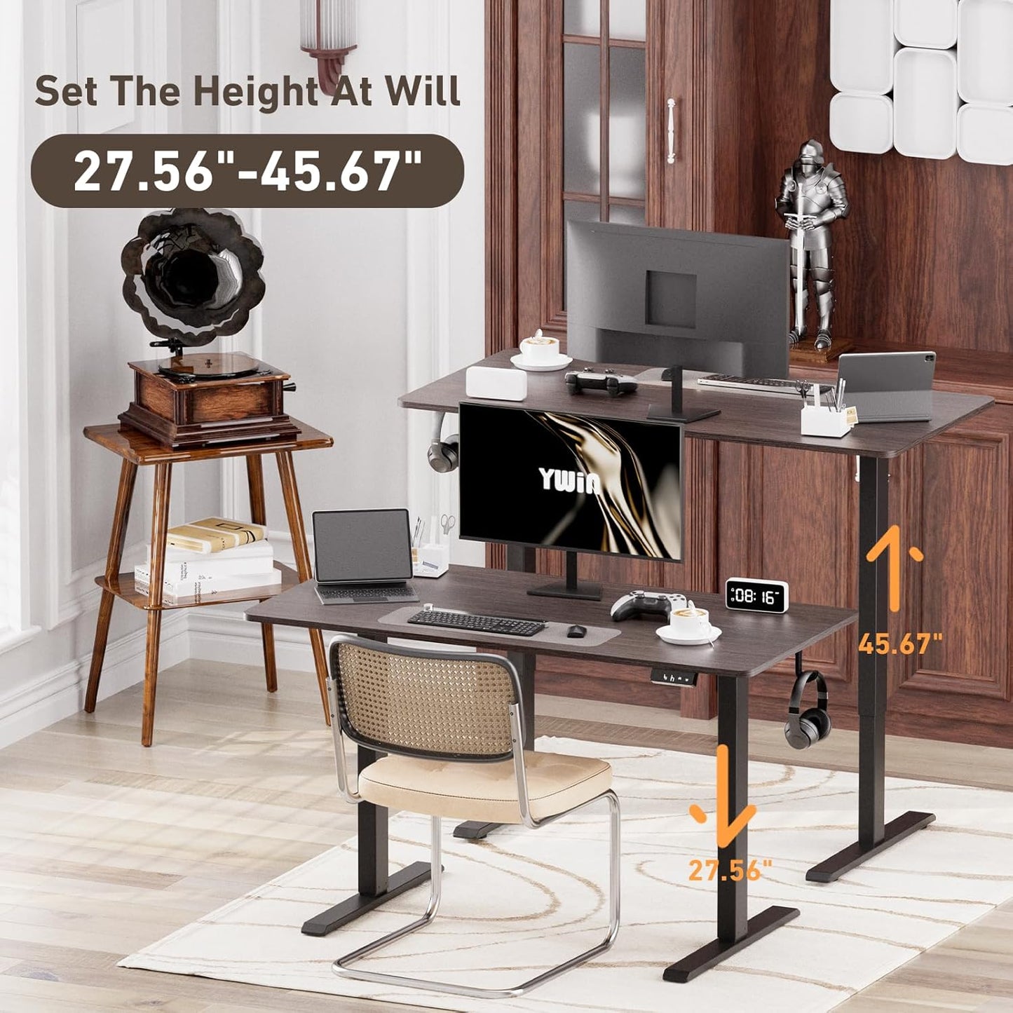 Ywin Electric Height Adjustable Standing Desk, 63 x 24 inches, Ergonomic Stand Up Desk for Home Office