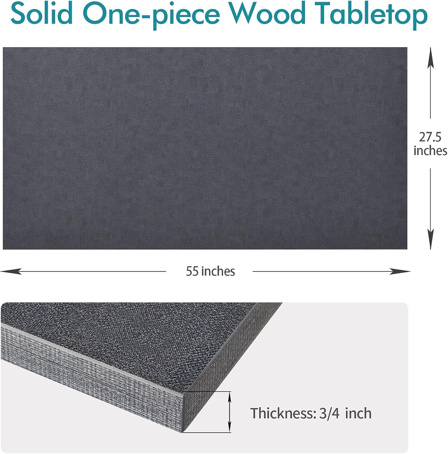 Kaboon Universal Tabletop 55"x27.5", Solid One-Piece Melamine Table Top, Double Desk L-Desk DIY, Home and Office Countertop, Fabric Blue