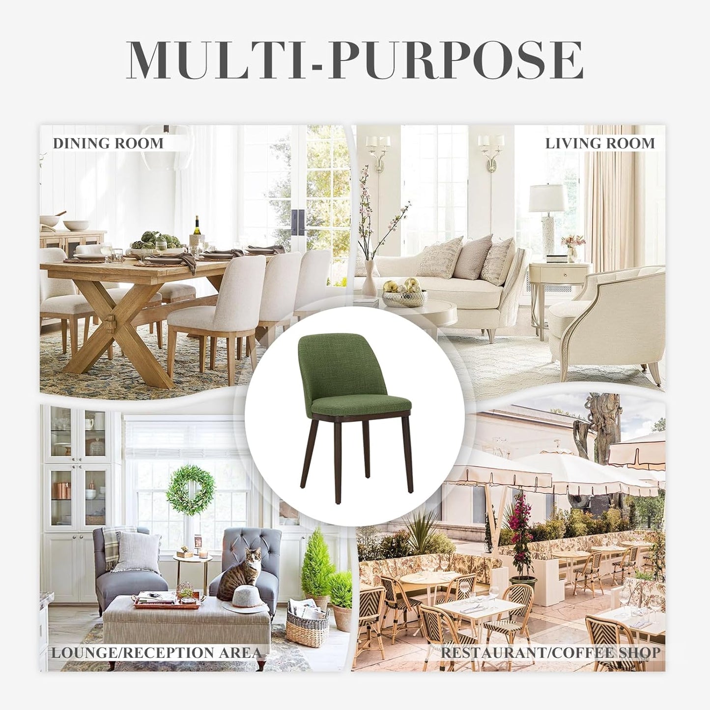 COLAMY Upholstered Dining Chairs Set of 2, Modern Kitchen Chairs with Back, Leather Side Dining Room Chairs with Wood Legs for Kitchen Dining Room Restaurant,Green