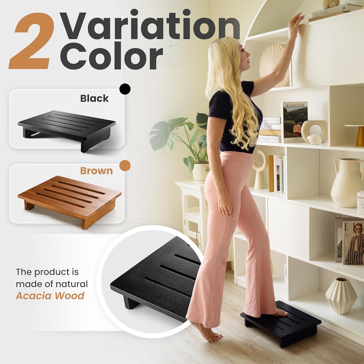 Holana 3.5" Wooden Step Stool for Adults (No Assemble Required)- 200 Lbs One Step Stools for High Bed Riser - Small Stepping Stool for Elderly, Seniors, Kid/Bathroom, Bed, Kitchen (Black)