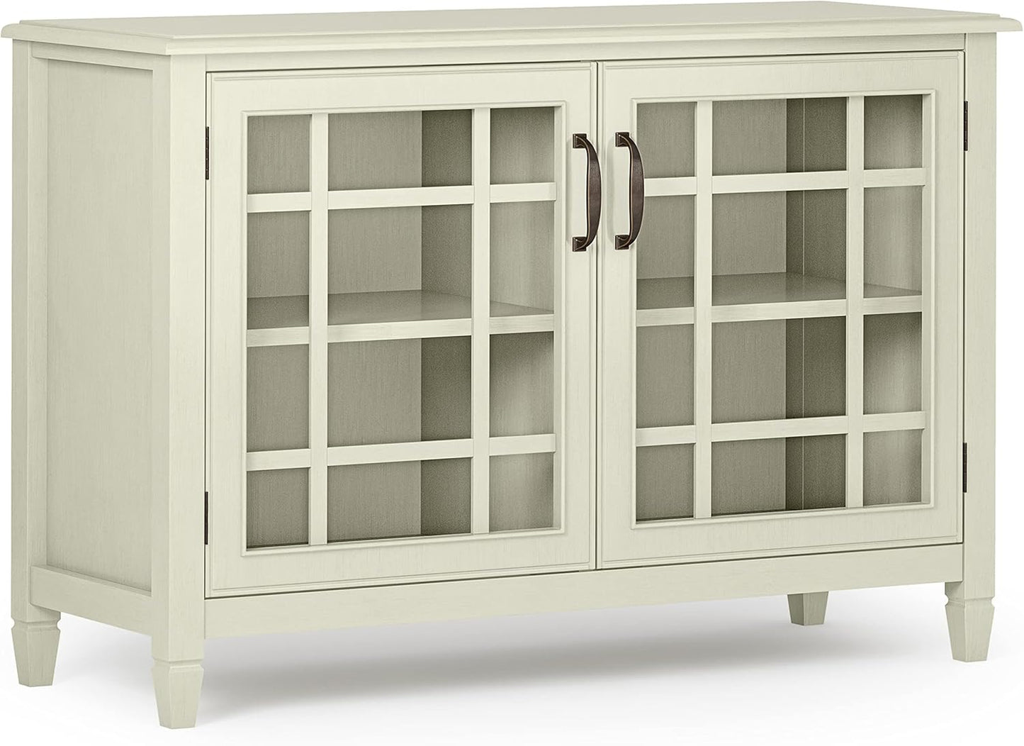 SIMPLIHOME Connaught Solid Wood 46 Inch Wide Traditional Low Storage Cabinet in Antique White, for The Living Room, Entryway and Family Room