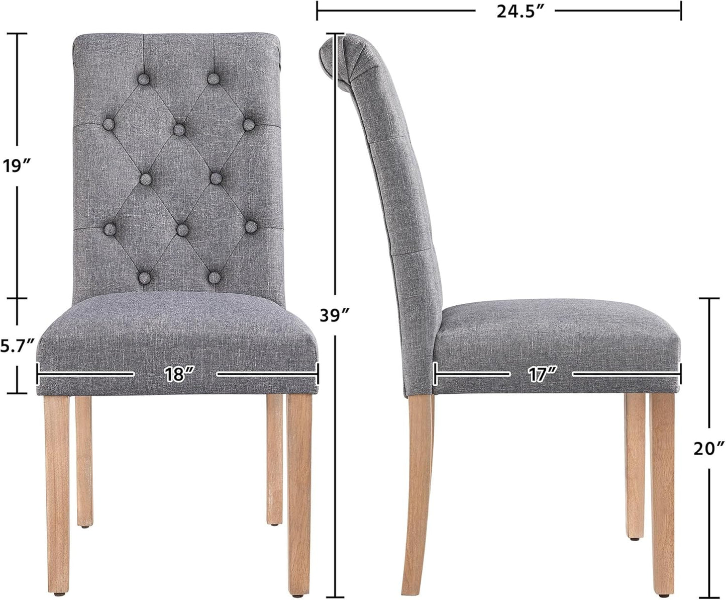 Yaheetech Dining Chairs Set of 2 Fabric Upholstered Dining Room Chairs with Button Tufted High Back and Solid Wood Legs for Kitchen/Living Room/Restaurant, Modern Style, Dark Gray