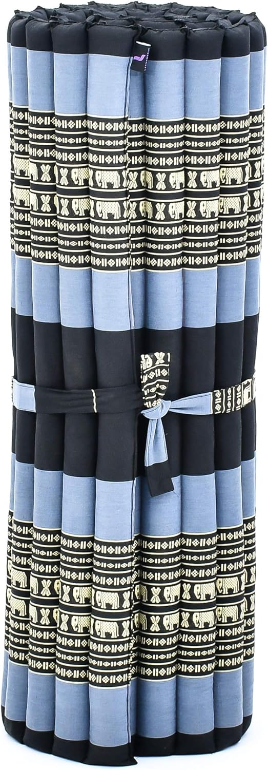 Leewadee - Foldable Floor Mattress - Japanese Roll Up Futon -Trifold Tatami Mat- Guest Floor Bed - Camping Mattress - Thai Massage Mat, Kapok Filled, 75 x 39 inches, Blue