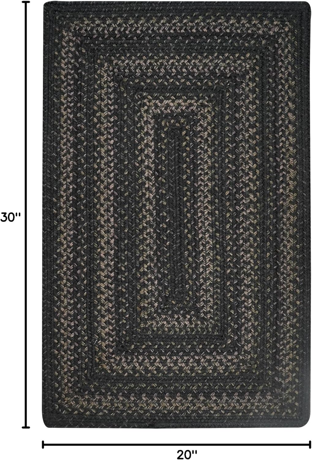Homespice Jet Black Jute Rug 20x30 - Hand Braided Kitchen Rugs for Primitive Decor