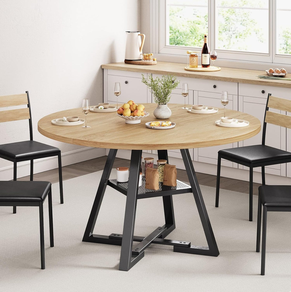42'' Round Dining Table for 4,Kitchen Dining Room Circle Dinner Pedestal Table,Space Saving Wood Kitchen & Dining Room Furniture (Natual Wood, 42In)