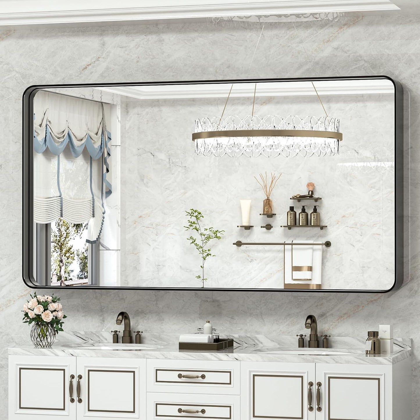 TokeShimi Black Bathroom Mirror for Wall 60 x 28 in Vanity Mirror with Non-Rusting Aluminum Alloy Brushed Matte Metal Frame for Modern Minimalist Farmhouse Home Decor (Horizontal/Vertical)