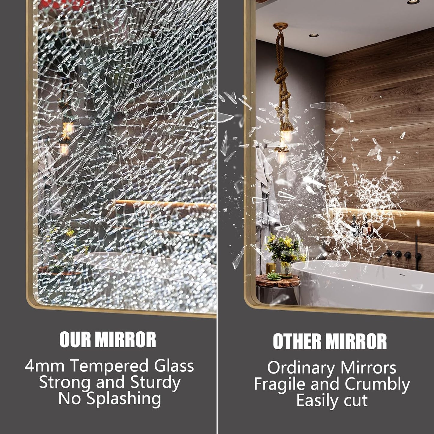 48x30 Inch Gold Bathroom Mirror for Wall, Brushed Brass Metal Framed Gold Vanity Mirror, Rounded Rectangle Golden Mirror, Shatterproof, Anti-Rust (Horizontal/Vertical)