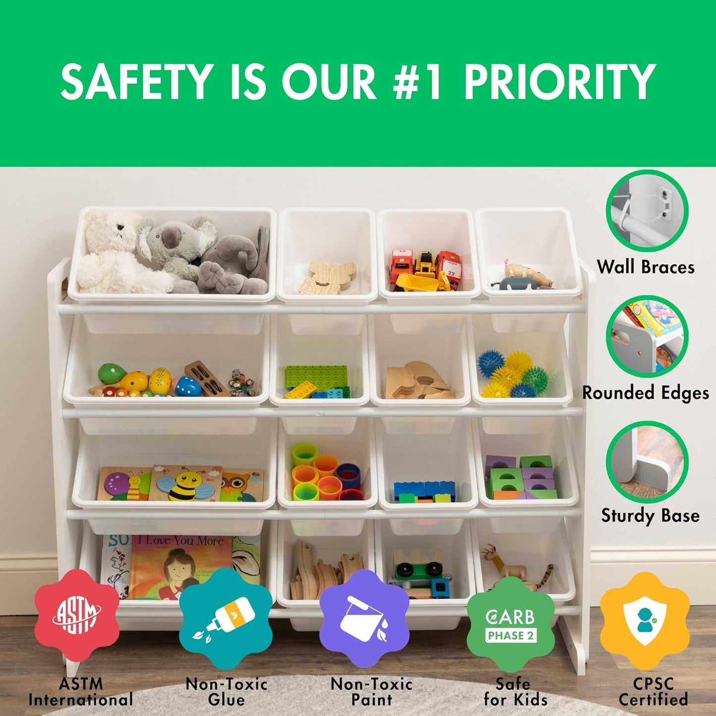 Humble Crew Supersized Toy Storage Organizer with 16 Removable Bins, White/White – Large Toy Storage for Toddlers Ideal for Kids' Rooms, Playrooms, and Nurseries - Modern Toy Bins for Kids