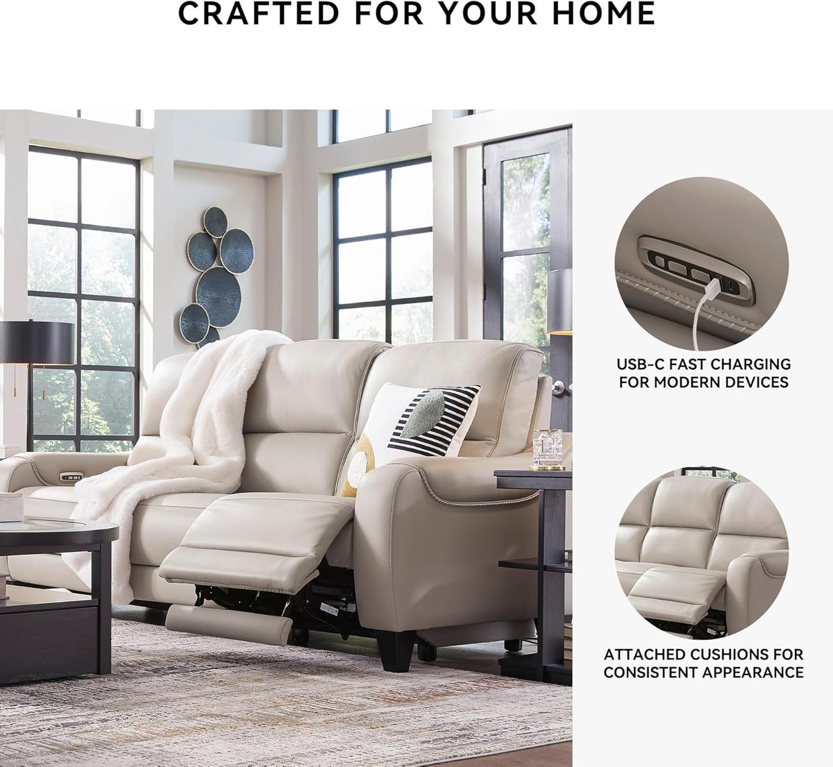 Signature Design by Ashley Mercomatic Casual Leather Match Wall Hugger Power Reclining Sofa with Adjustable Headrest and USB Ports, Light Gray