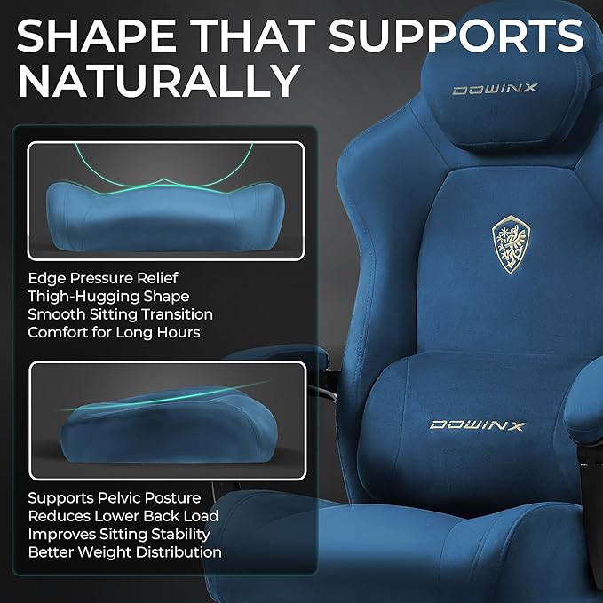 Dowinx Big and Tall Gaming Chair, Suede Fabric Game Chair with Pocket Spring Cushion, High Back Gamer Chair Ergonomic with Footrest for Adults Office, 440LBS, Blue