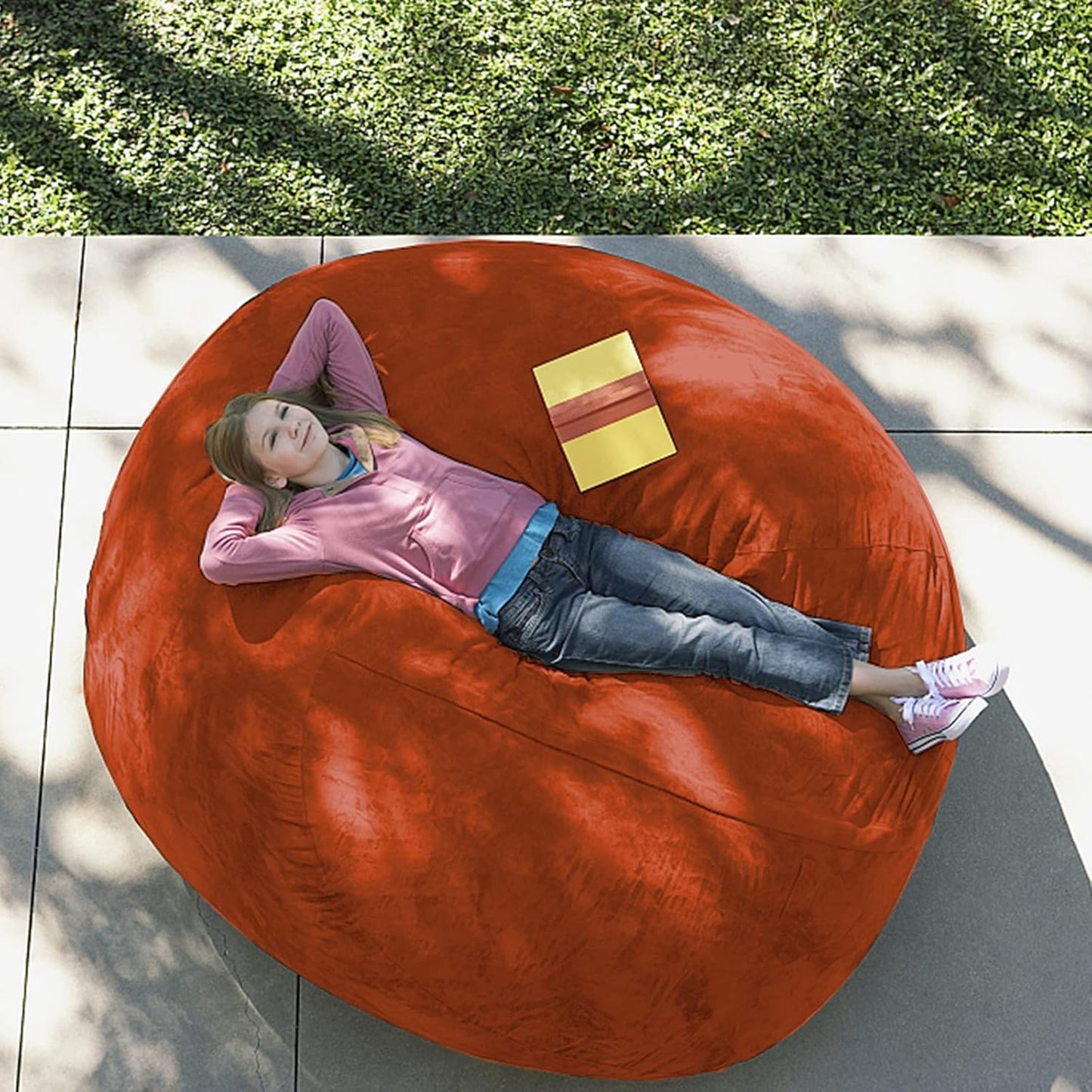 Giant Fur Bean Bag Chair Cover for Kids Adults, (No Filler) Living Room Furniture Big Round Soft Fluffy Faux Fur Beanbag Lazy Sofa Bed Cover (Orange, 6FT)