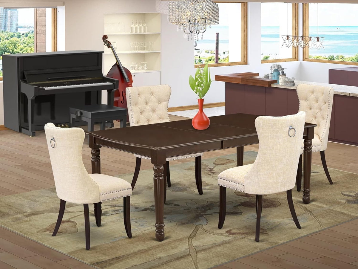 East West Furniture DODA5-MAH-32 5 Piece Kitchen Table Set Consists of a Rectangle Dining Table with Butterfly Leaf and 4 Polyester Fabric Padded Chairs, 42x78 Inch, Mahogany